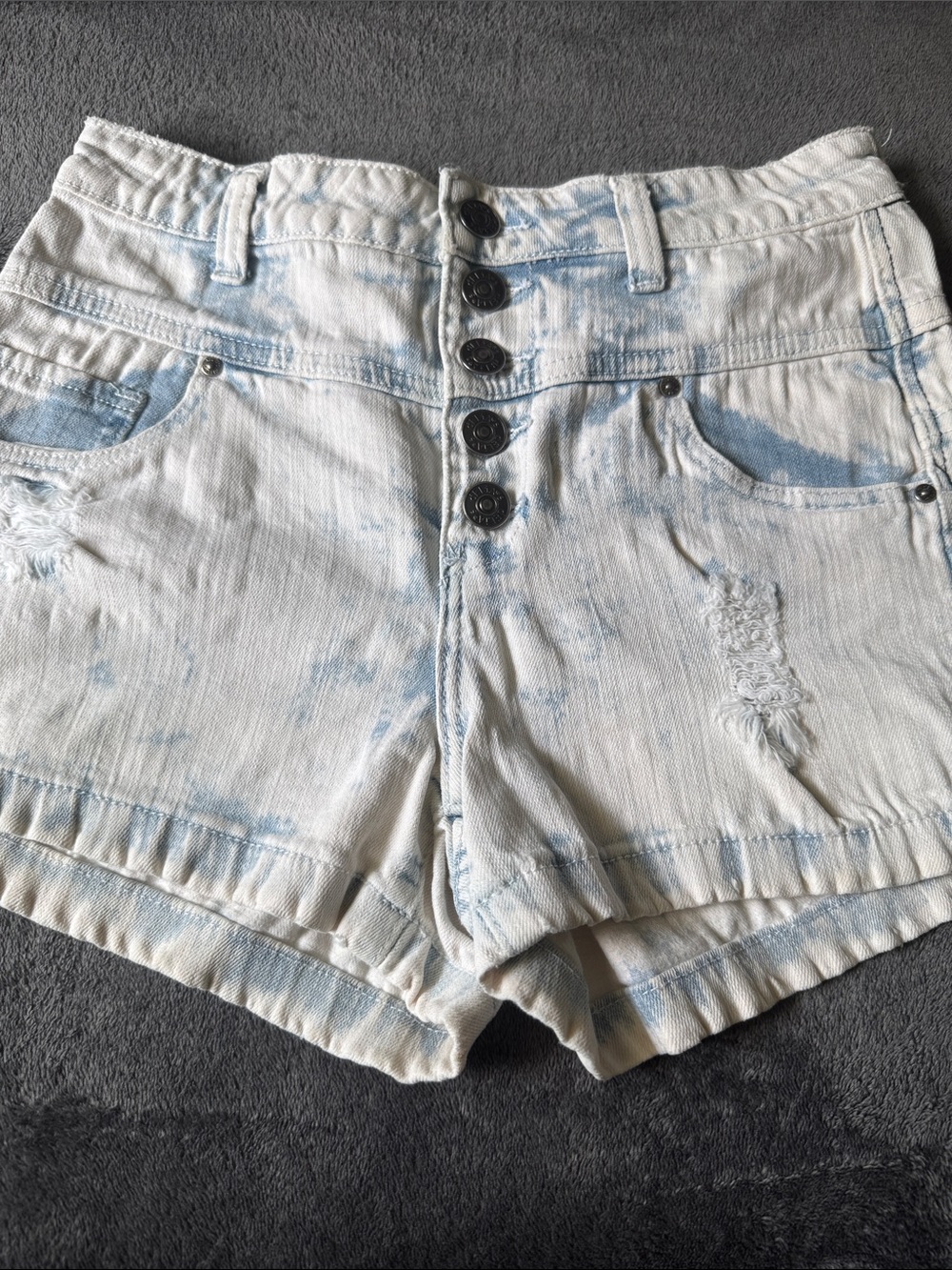 dELiA*s Light Blue Tie-Dye Button-Fly Denim Shorts